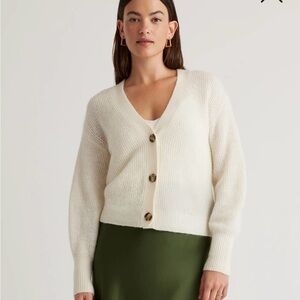 Quince Baby Alpaca Wool Cropped Ivory Cardigan Sweater